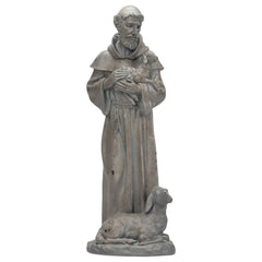 Roman Saint Francis Garden Statue front view, grey resin