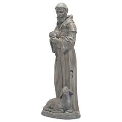 Roman Saint Francis Garden Statue surrounded by flowers