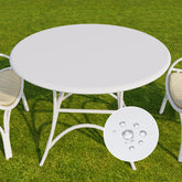 Romanstile round fitted vinyl tablecloth in white front view