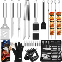 ROMANTICIST 23pcs BBQ Tool Set in silver with durable carrying bag