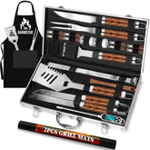 ROMANTICIST 26pcs BBQ Grill Accessories Set in aluminum case, brown