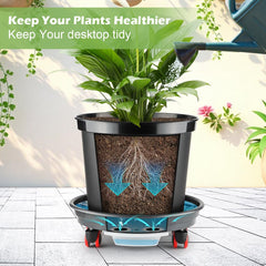 RooTrimmer 16 inch rolling plant pot with saucer and tray