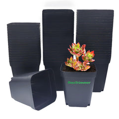 RooTrimmer 4 Inch Square Nursery Pot front view, black color