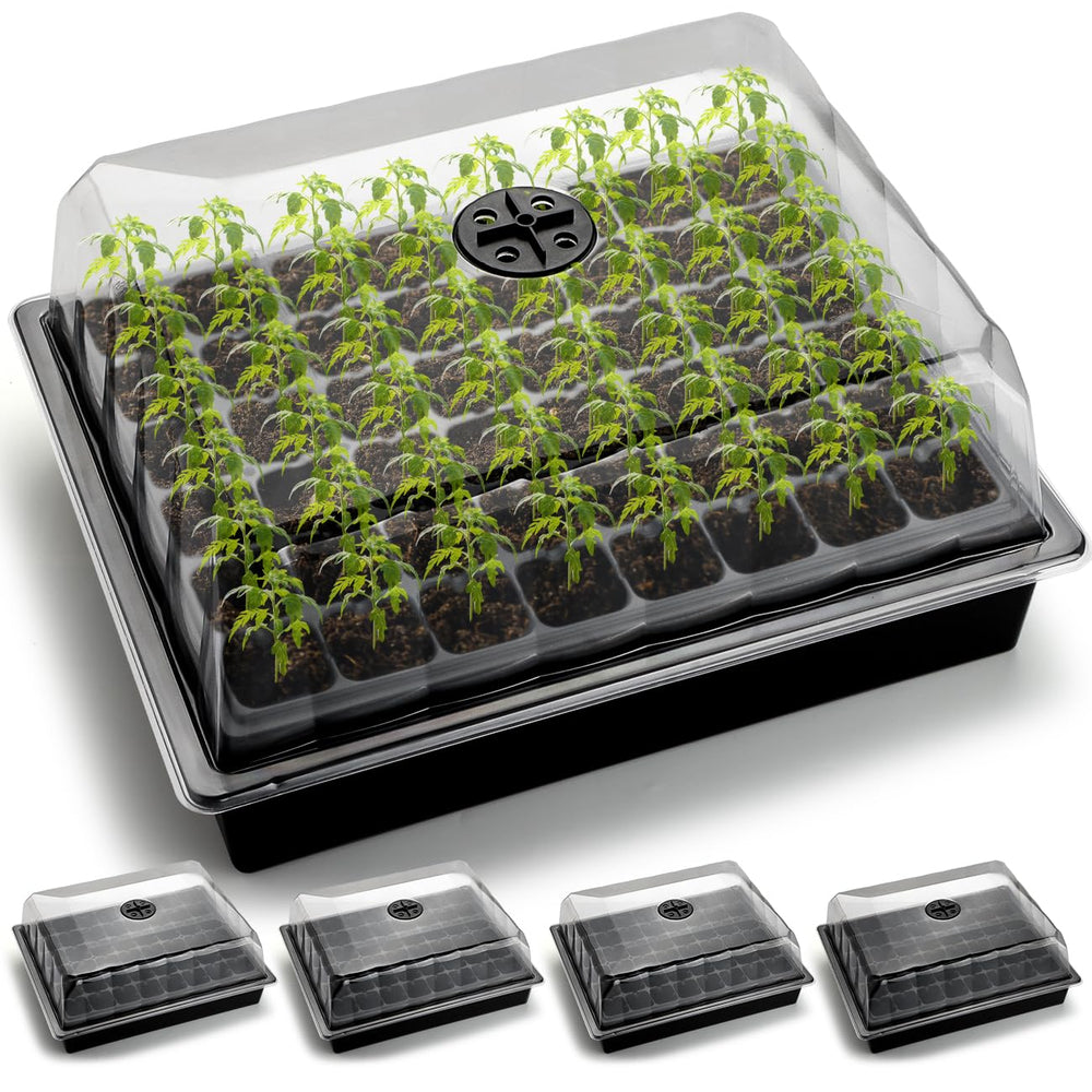 RooTrimmer 5-pack seed starting trays with humidity dome front view