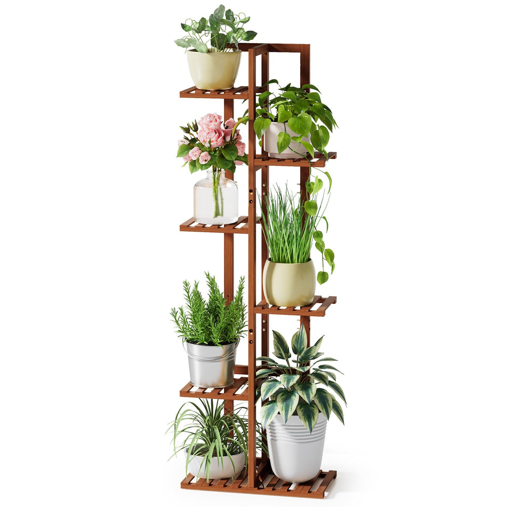 ROSSNY 48 Inch Tall Bamboo Plant Stand with 6 tiers, brown color