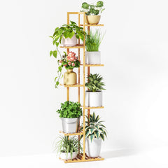 ROSSNY 55 Inch Tall Bamboo Plant Stand front view with 7 tiers