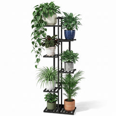 ROSSNY Bamboo Plant Stand side view showcasing potted plants
