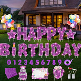 Rtshuok Happy Birthday yard sign set with LED lights, purple