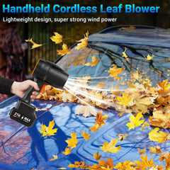 RTWDKFQ Leaf Blower in use clearing leaves on a patio