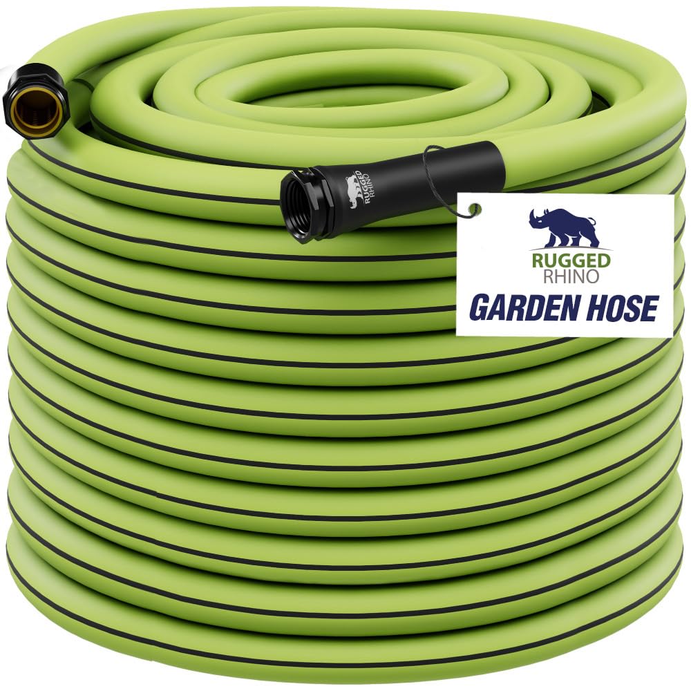 RUGGED RHINO Heavy Duty Garden Hose 25ft green and black front view