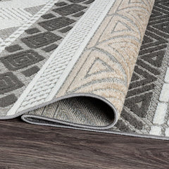 Rugshop Marbella Indoor/Outdoor Runner Rug grey detail of tribal pattern