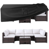 Ruimoy Patio Furniture Cover front view, black, 124 inches