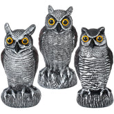 Ruolan 3-Pack Owl Decoys, white plastic design, front view