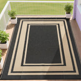 RURALITY Outdoor Rug 6x9 in black and beige front view