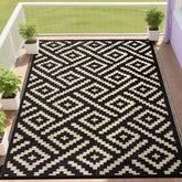 RURALITY Outdoor Rug 8x10 feet black and beige design front view