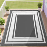 RURALITY Outdoor Rug 9x12 Grey and White front view