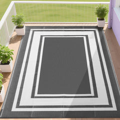RURALITY Outdoor Rug 9x12 Grey and White front view