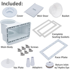 Rx Clear skimmer kit components including gaskets and fittings