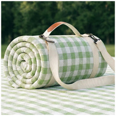 RYCHIC Extra Large Picnic Blanket Checkered Green front view