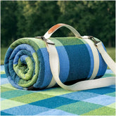 RYCHIC Extra Large Picnic Blanket in plaid green, folded view