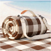 RYCHIC Waterproof Beach Blanket front view in plaid beige