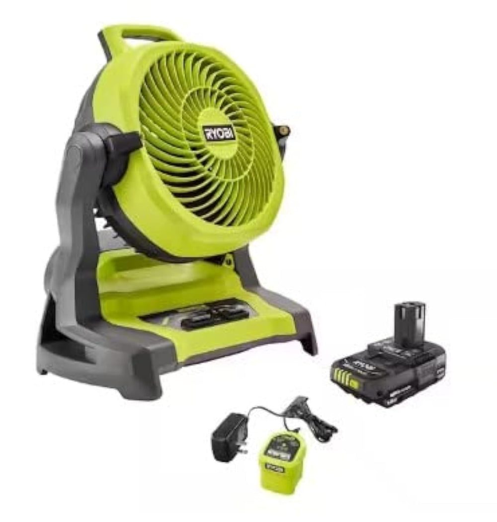 RYOBI 18V Cordless 7-1/2 in. Bucket Top Misting Fan Kit in yellow and black
