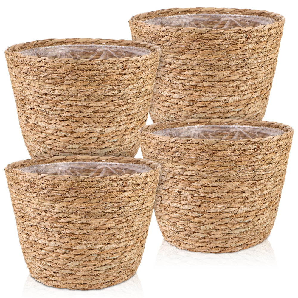 RZJSLSHANHAI 4 Pcs Seagrass Planter Baskets natural colour front view