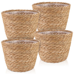 RZJSLSHANHAI 4 Pcs Seagrass Planter Baskets natural colour front view