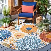 SAFAVIEH Cabana Outdoor Round Rug 3' modern cream and red floral design