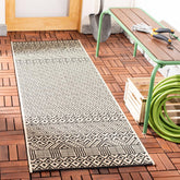 SAFAVIEH Courtyard Outdoor Runner Rug beige and black diamond pattern front view