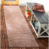 SAFAVIEH Courtyard Outdoor Runner Rug front view showing light beige and terracotta design
