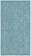 SAFAVIEH Outdoor Rug Aqua/Grey 2'7" x 5' in patio setting