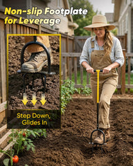 Saker Hand Tiller with foot plate on garden ground