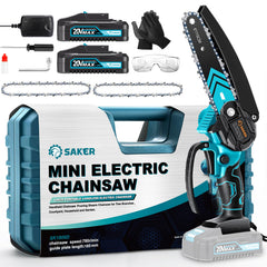 Saker Mini Chainsaw 6 Inch Blue front view with battery