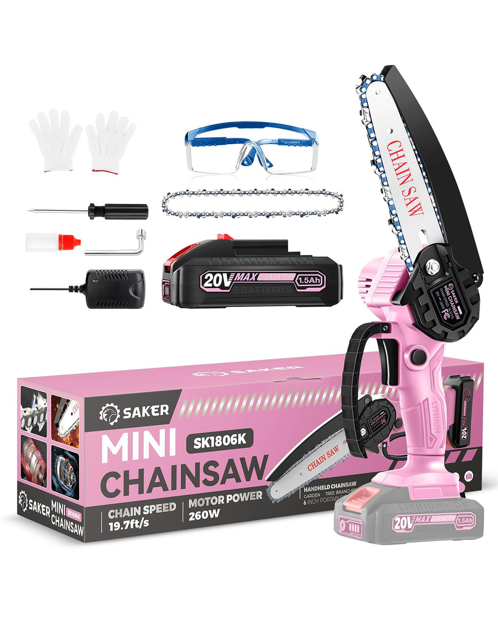 Saker Mini Chainsaw 6 Inch cordless front view