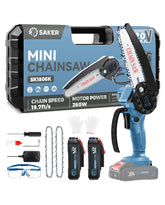 Saker Mini Chainsaw 6 Inch front view with blue finish