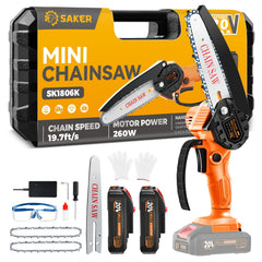 Saker Mini Chainsaw 6 Inch front view with orange colour