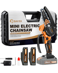 Saker Mini Chainsaw cordless model front view in orange