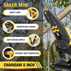 Saker Mini Chainsaw cutting through a log