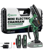 Saker Mini Chainsaw Electric front view with battery
