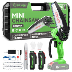Saker Mini Chainsaw front view with 6 inch blade