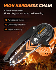 Saker Mini Chainsaw with battery attached side view