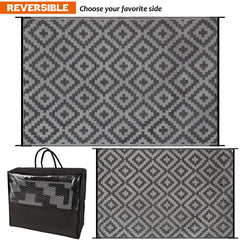 SAND MINE 6x9 ft rug on patio with outdoor furniture
