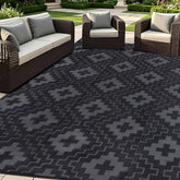 SAND MINE Outdoor Rug 6x9 ft in Black and Grey front view