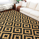 SAND MINE Reversible Mats 6' x 9' outdoor rug front view, black and brown