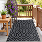 SAND MINE Waterproof Outdoor Rug 3' x 5' in Black Grey Lattice front view