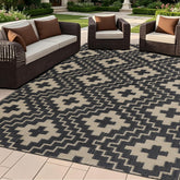 SAND MINE Waterproof Outdoor Rug 4x6 ft in black and beige, front view