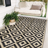 SAND MINE Waterproof Outdoor Rug 5x8 ft black and beige front view