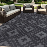 SAND MINE Waterproof Outdoor Rug 5x8 ft in Black & Grey, front view