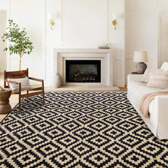 SAND MINE Waterproof Outdoor Rug 8x10 ft front view in black and beige